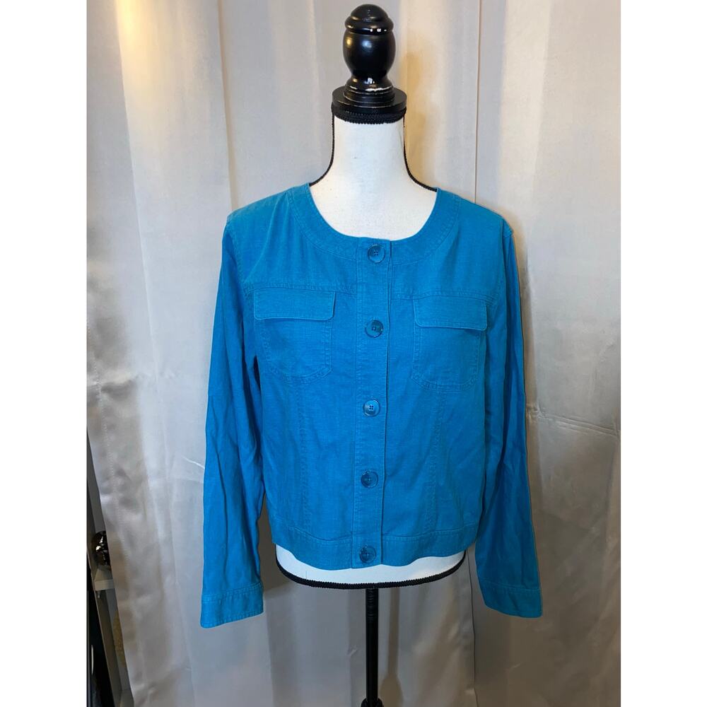 Pendleton Teal Linen Blend Lightweight Button Fro… - image 2